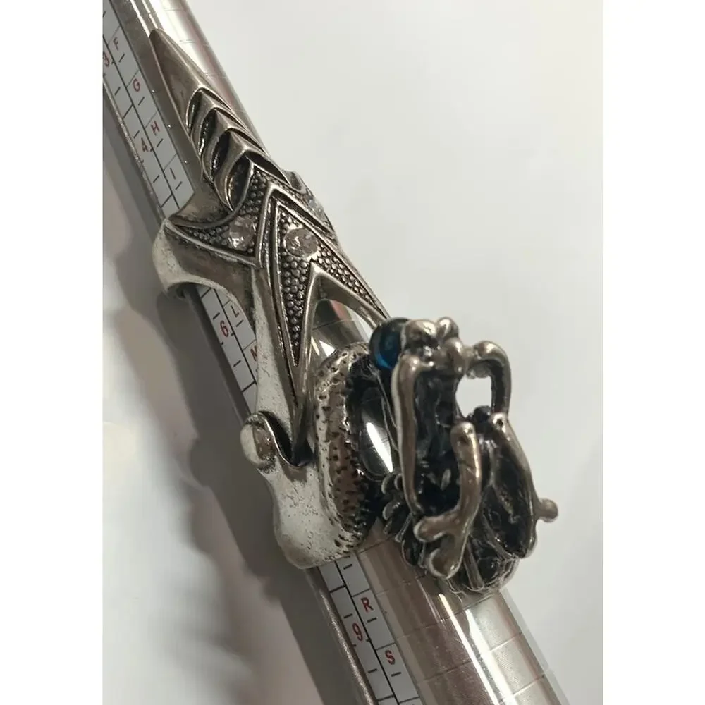 Vintage 80's Metallic Articulated Full Finger Armor Dragon Head Ring RARE